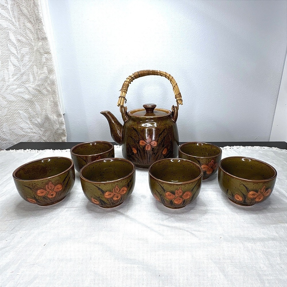 Vintage Otagiri Merch Co. (OMC)Japanese Ceramic Tea Set Teapot With 6 Cups